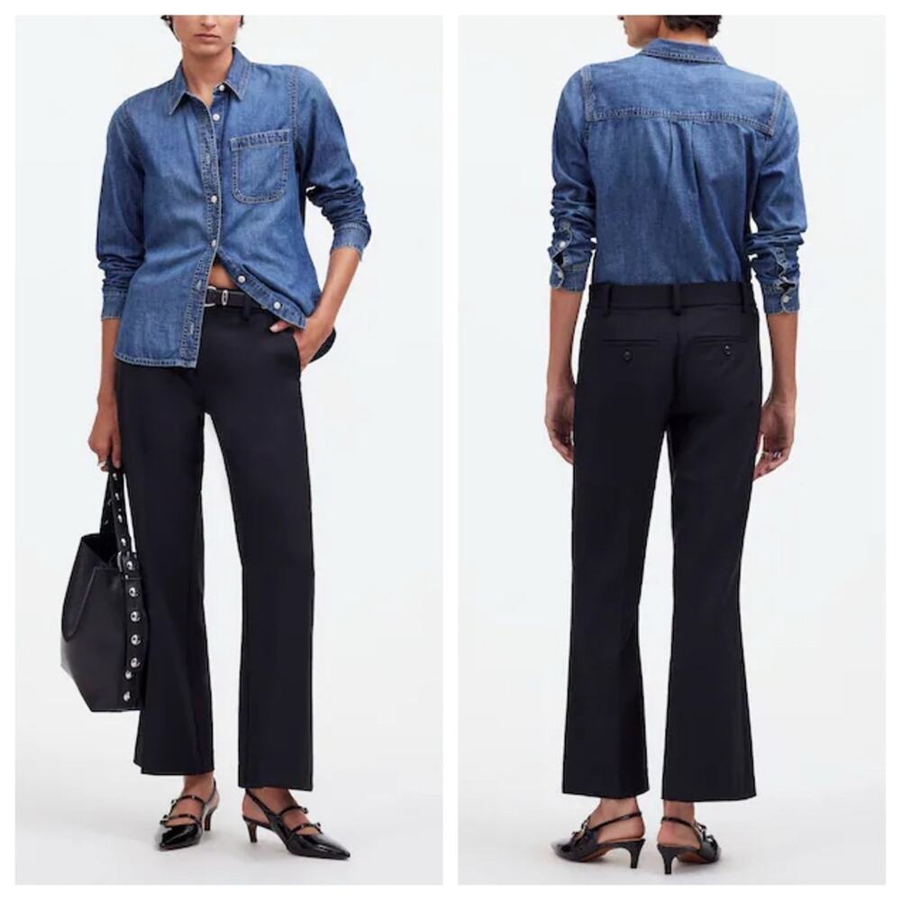 NEW Madewell Kick Out Crop Pants in Wool-Blend Twill in Black - Size 4 - Picture 2 of 11